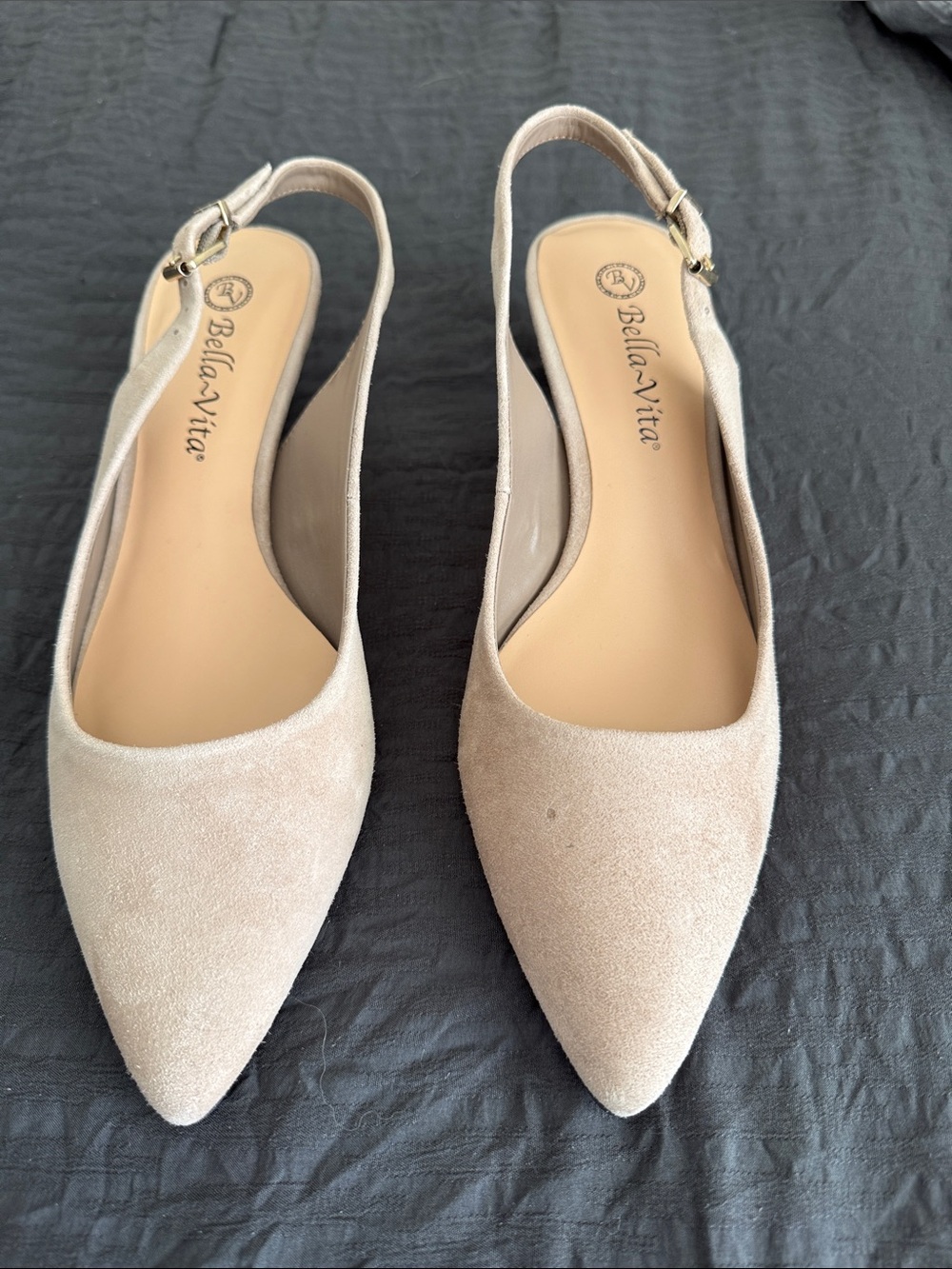Bella Vita Taupe Suede Pointed Slingback Kitten Hells